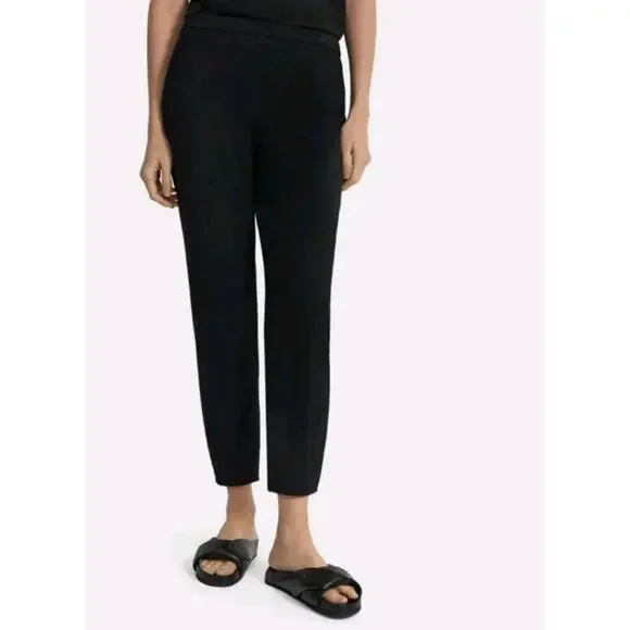 Theory Womens Tapered Dart Ponte Pant Sz L Black Pull On Cropped Pockets Stretch - Picture 1 of 16